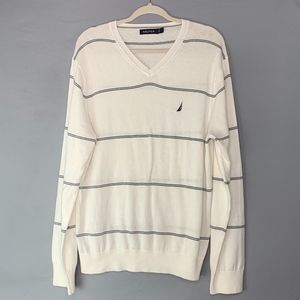 Nautica Sweaters - Nautica White with Stripes V Neck Sweater Nautica Sweaters - Nautica White with Stripes V Neck Sweater